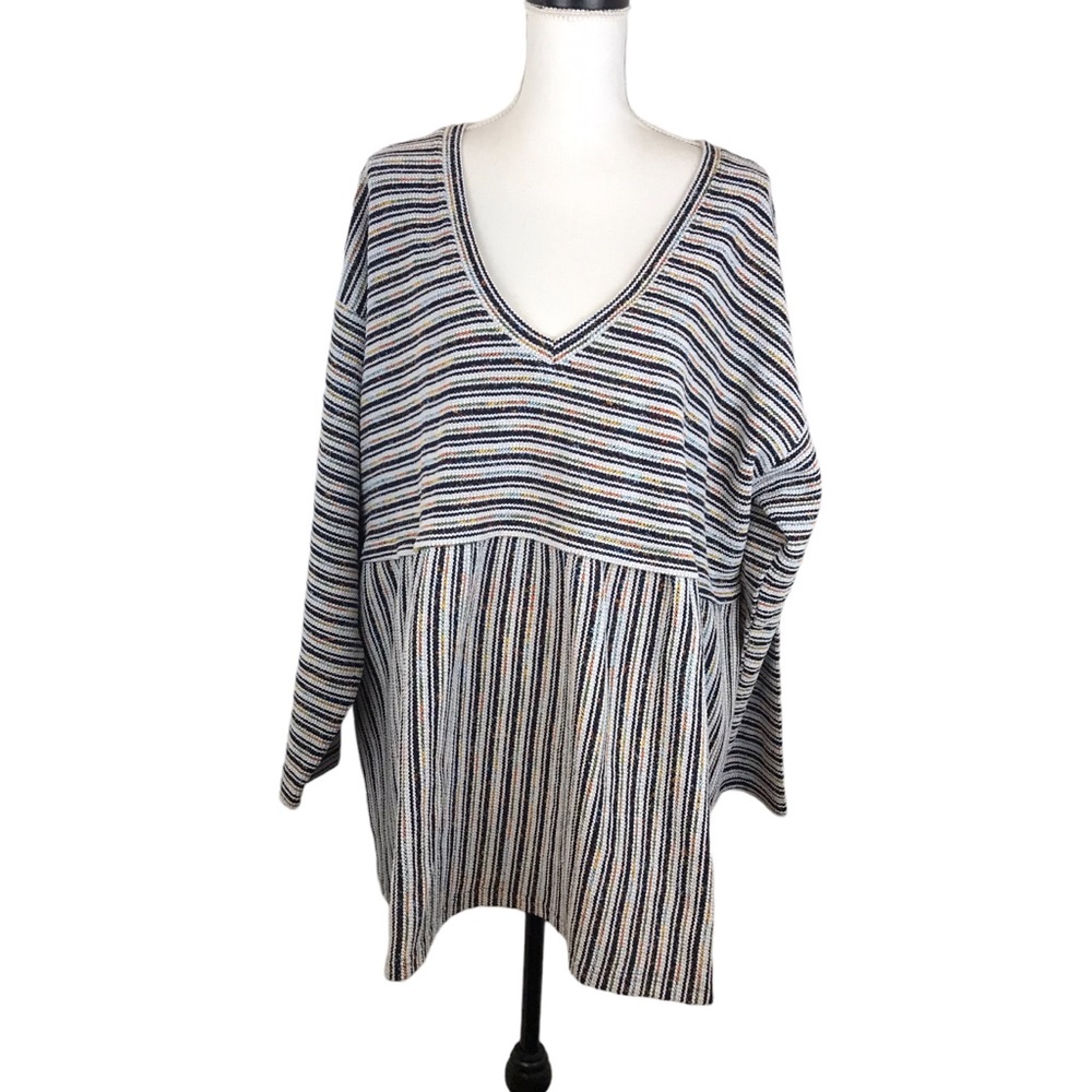 Modcloth Baja Beach Bliss Babydoll Top Size 3XL Textured Striped Boho